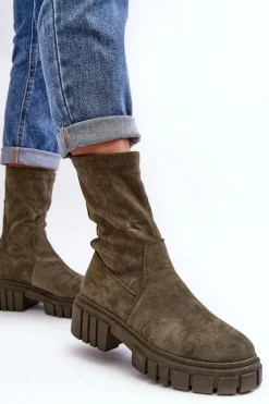 New Boto Wsuwane Botki Workery Na Płaskim Obcasie Zielone Divella