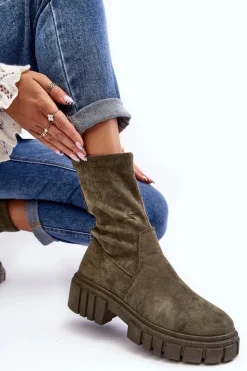 New Boto Wsuwane Botki Workery Na Płaskim Obcasie Zielone Divella