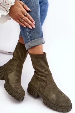 New Boto Wsuwane Botki Workery Na Płaskim Obcasie Zielone Divella