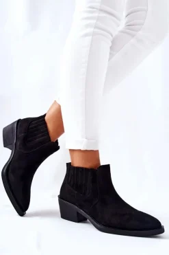 Best Boto Wsuwane Botki Zamszowe Czarne Assanella