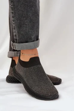 Damskie Damskie buty S.Barski Wsuwane Buty Sportowe Damskie Ze Zdobieniem D&A TW121 Czarne