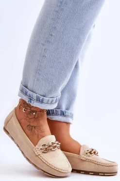 Discount Boto Wsuwane Damskie Zamszowe Mokasyny Beżowe Sorento
