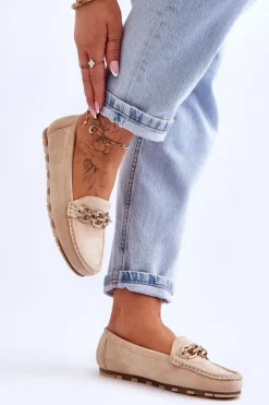 Discount Boto Wsuwane Damskie Zamszowe Mokasyny Beżowe Sorento