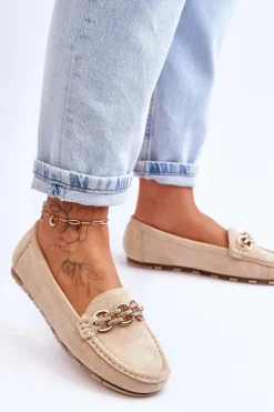 Discount Boto Wsuwane Damskie Zamszowe Mokasyny Beżowe Sorento