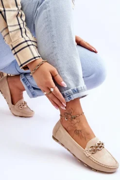 Discount Boto Wsuwane Damskie Zamszowe Mokasyny Beżowe Sorento