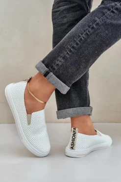 Boto Trampki Damskie Slip-On|Trampki Damskie Niskie*Wsuwane Eko Skórzane Damskie Tenisówki Trampki Z Napisem Jasnobeżowe Zalinne