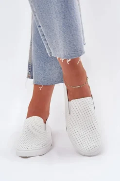 Boto Trampki Damskie Slip-On|Trampki Damskie Niskie*Wsuwane Eko Skórzane Damskie Tenisówki Trampki Z Napisem Białe Zalinne
