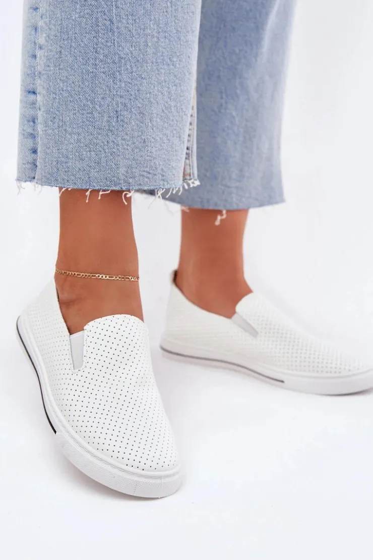 Boto Trampki Damskie Slip-On|Trampki Damskie Niskie*Wsuwane Eko Skórzane Damskie Tenisówki Trampki Z Napisem Białe Zalinne