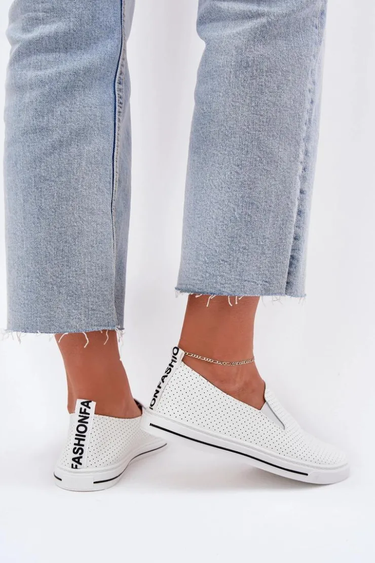 Boto Trampki Damskie Slip-On|Trampki Damskie Niskie*Wsuwane Eko Skórzane Damskie Tenisówki Trampki Z Napisem Białe Zalinne