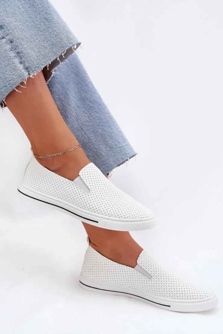 Boto Trampki Damskie Slip-On|Trampki Damskie Niskie*Wsuwane Eko Skórzane Damskie Tenisówki Trampki Z Napisem Białe Zalinne