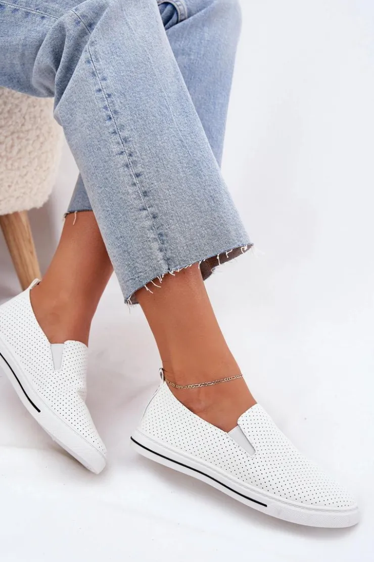 Boto Trampki Damskie Slip-On|Trampki Damskie Niskie*Wsuwane Eko Skórzane Damskie Tenisówki Trampki Z Napisem Białe Zalinne