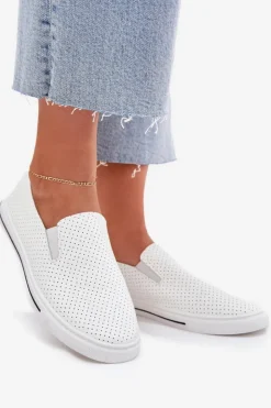 Boto Trampki Damskie Slip-On|Trampki Damskie Niskie*Wsuwane Eko Skórzane Damskie Tenisówki Trampki Z Napisem Białe Zalinne