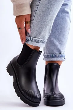 Boto Kalosze Damskie|Czarne Botki*Wsuwane Gumowe Botki Kalosze Sztyblety Czarne Carme