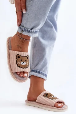 Boto Kapcie Klasyczne*Wsuwane Kapcie Damskie Z Misiem Beżowe Demare