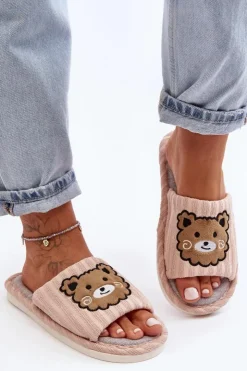 Boto Kapcie Klasyczne*Wsuwane Kapcie Damskie Z Misiem Beżowe Demare