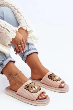 Boto Kapcie Klasyczne*Wsuwane Kapcie Damskie Z Misiem Beżowe Demare