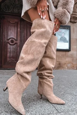 Boto Kozaki Ocieplane|Muszkieterki*Wsuwane Kozaki Damskie Na Szpilce Beżowe Ysolienne Beżowy