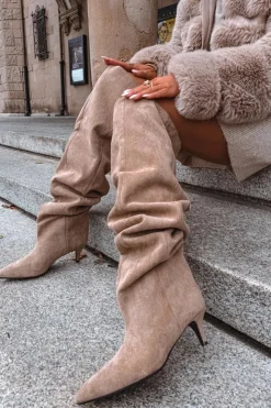 Boto Kozaki Ocieplane|Muszkieterki*Wsuwane Kozaki Damskie Na Szpilce Beżowe Ysolienne Beżowy