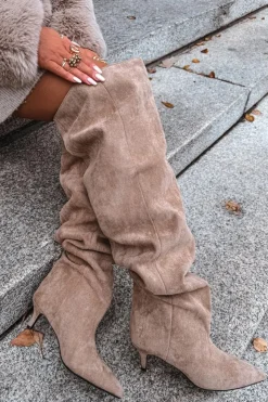 Boto Kozaki Ocieplane|Muszkieterki*Wsuwane Kozaki Damskie Na Szpilce Beżowe Ysolienne Beżowy