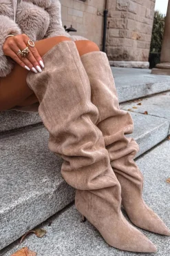 Boto Kozaki Ocieplane|Muszkieterki*Wsuwane Kozaki Damskie Na Szpilce Beżowe Ysolienne Beżowy