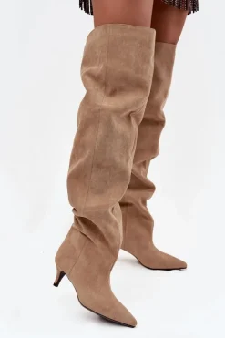 Boto Kozaki Ocieplane|Muszkieterki*Wsuwane Kozaki Damskie Na Szpilce Beżowe Ysolienne Beżowy