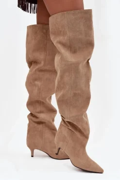 Boto Kozaki Ocieplane|Muszkieterki*Wsuwane Kozaki Damskie Na Szpilce Beżowe Ysolienne Beżowy