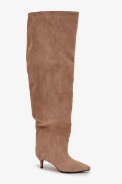 Boto Kozaki Ocieplane|Muszkieterki*Wsuwane Kozaki Damskie Na Szpilce Beżowe Ysolienne Beżowy