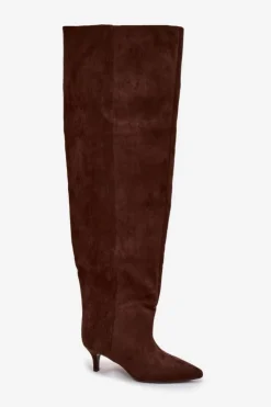 Clearance Boto Wsuwane Kozaki Damskie Na Szpilce Czekoladowe Ysolienne Brązowy