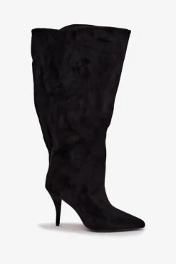 Damskie Boto Wsuwane Kozaki Damskie Na Szpilce Z Eko Zamszu Czarne Noretta