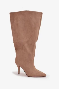 New Boto Wsuwane Kozaki Damskie Na Szpilce Z Eko Zamszu Beżowe Noretta Beżowy