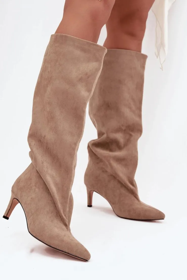 Damskie Boto Wsuwane Kozaki Damskie Na Szpilce Beżowe Taffine