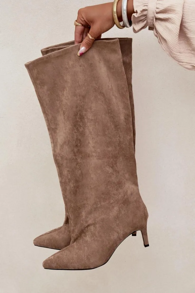 Damskie Boto Wsuwane Kozaki Damskie Na Szpilce Beżowe Taffine