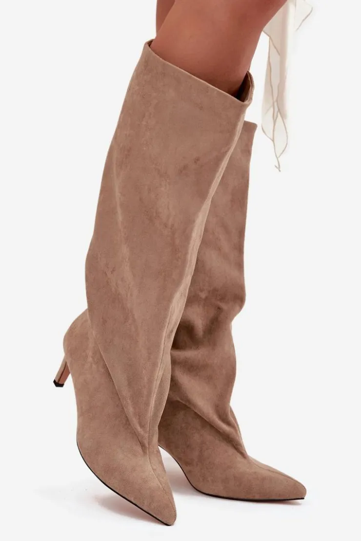 Damskie Boto Wsuwane Kozaki Damskie Na Szpilce Beżowe Taffine