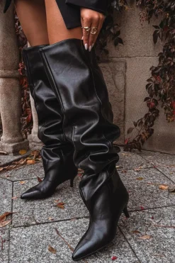 Damskie Boto Wsuwane Kozaki Damskie Na Szpilce Czarne Ysolienne