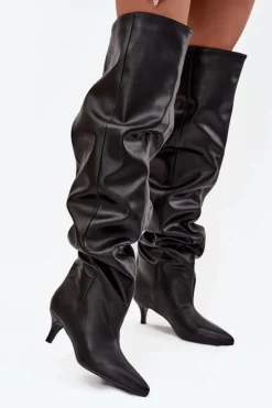 Damskie Boto Wsuwane Kozaki Damskie Na Szpilce Czarne Ysolienne