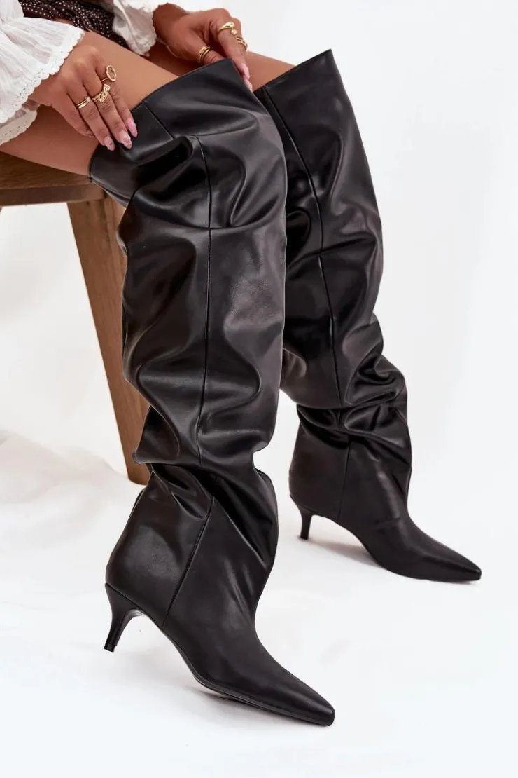 Damskie Boto Wsuwane Kozaki Damskie Na Szpilce Czarne Ysolienne