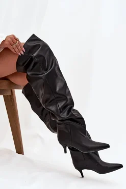 Damskie Boto Wsuwane Kozaki Damskie Na Szpilce Czarne Ysolienne