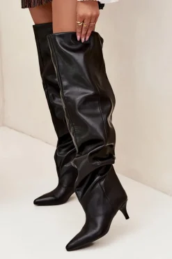 Damskie Boto Wsuwane Kozaki Damskie Na Szpilce Czarne Ysolienne
