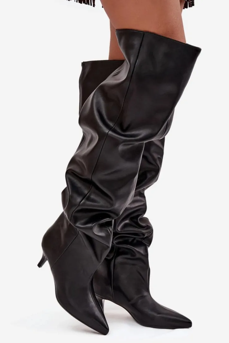 Damskie Boto Wsuwane Kozaki Damskie Na Szpilce Czarne Ysolienne