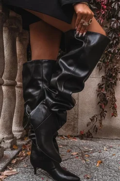 Damskie Boto Wsuwane Kozaki Damskie Na Szpilce Czarne Ysolienne