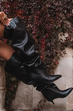 Damskie Boto Wsuwane Kozaki Damskie Na Szpilce Czarne Ysolienne