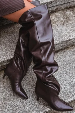 Damskie Boto Wsuwane Kozaki Damskie Na Szpilce Czekoladowe Ysolienne