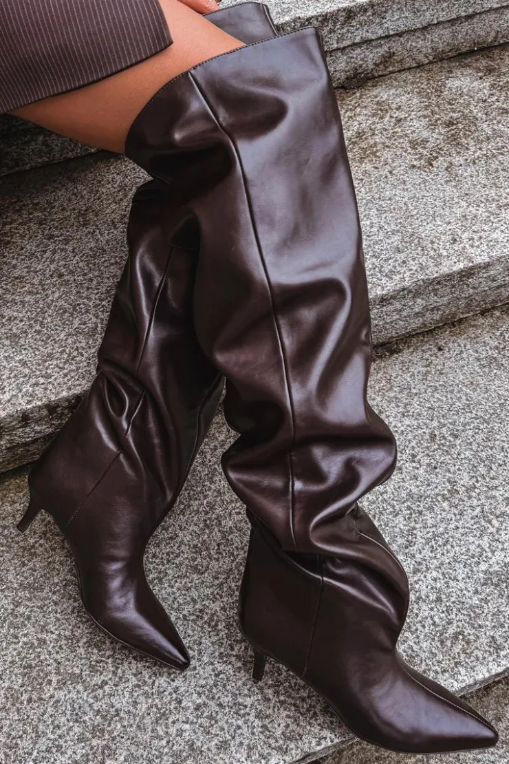 Damskie Boto Wsuwane Kozaki Damskie Na Szpilce Czekoladowe Ysolienne