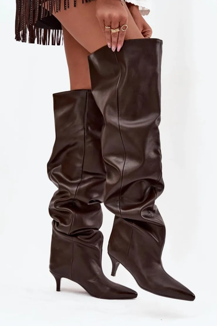 Damskie Boto Wsuwane Kozaki Damskie Na Szpilce Czekoladowe Ysolienne