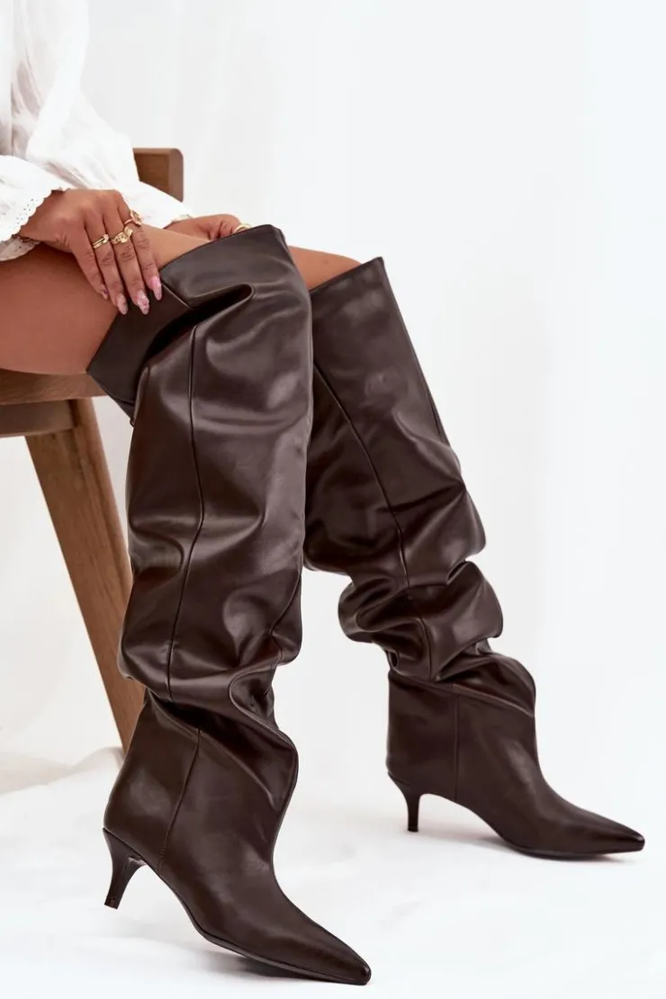 Damskie Boto Wsuwane Kozaki Damskie Na Szpilce Czekoladowe Ysolienne