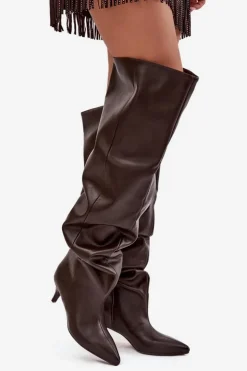 Damskie Boto Wsuwane Kozaki Damskie Na Szpilce Czekoladowe Ysolienne