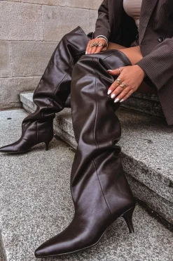 Damskie Boto Wsuwane Kozaki Damskie Na Szpilce Czekoladowe Ysolienne