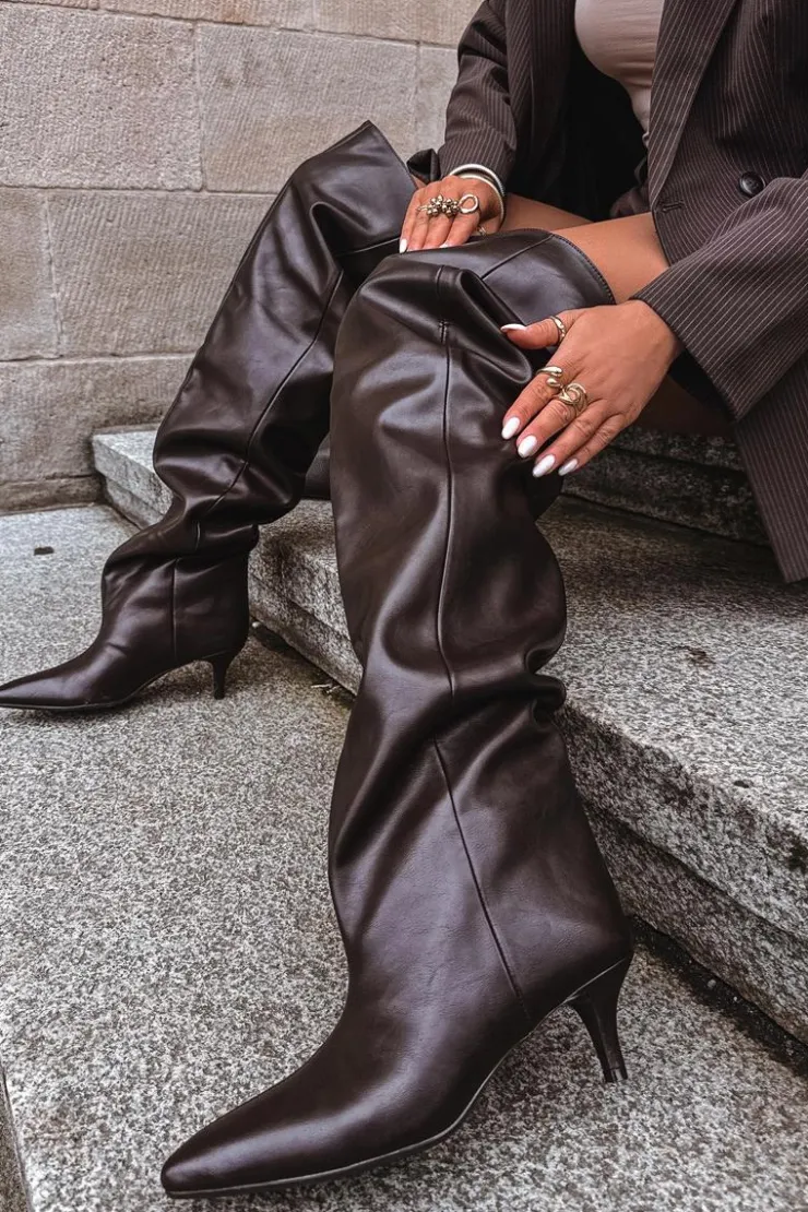 Damskie Boto Wsuwane Kozaki Damskie Na Szpilce Czekoladowe Ysolienne