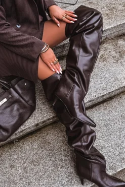 Damskie Boto Wsuwane Kozaki Damskie Na Szpilce Czekoladowe Ysolienne