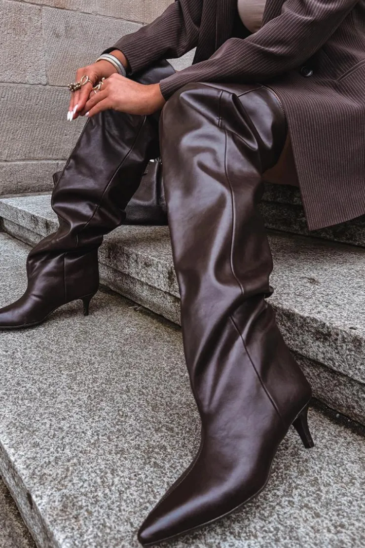 Damskie Boto Wsuwane Kozaki Damskie Na Szpilce Czekoladowe Ysolienne